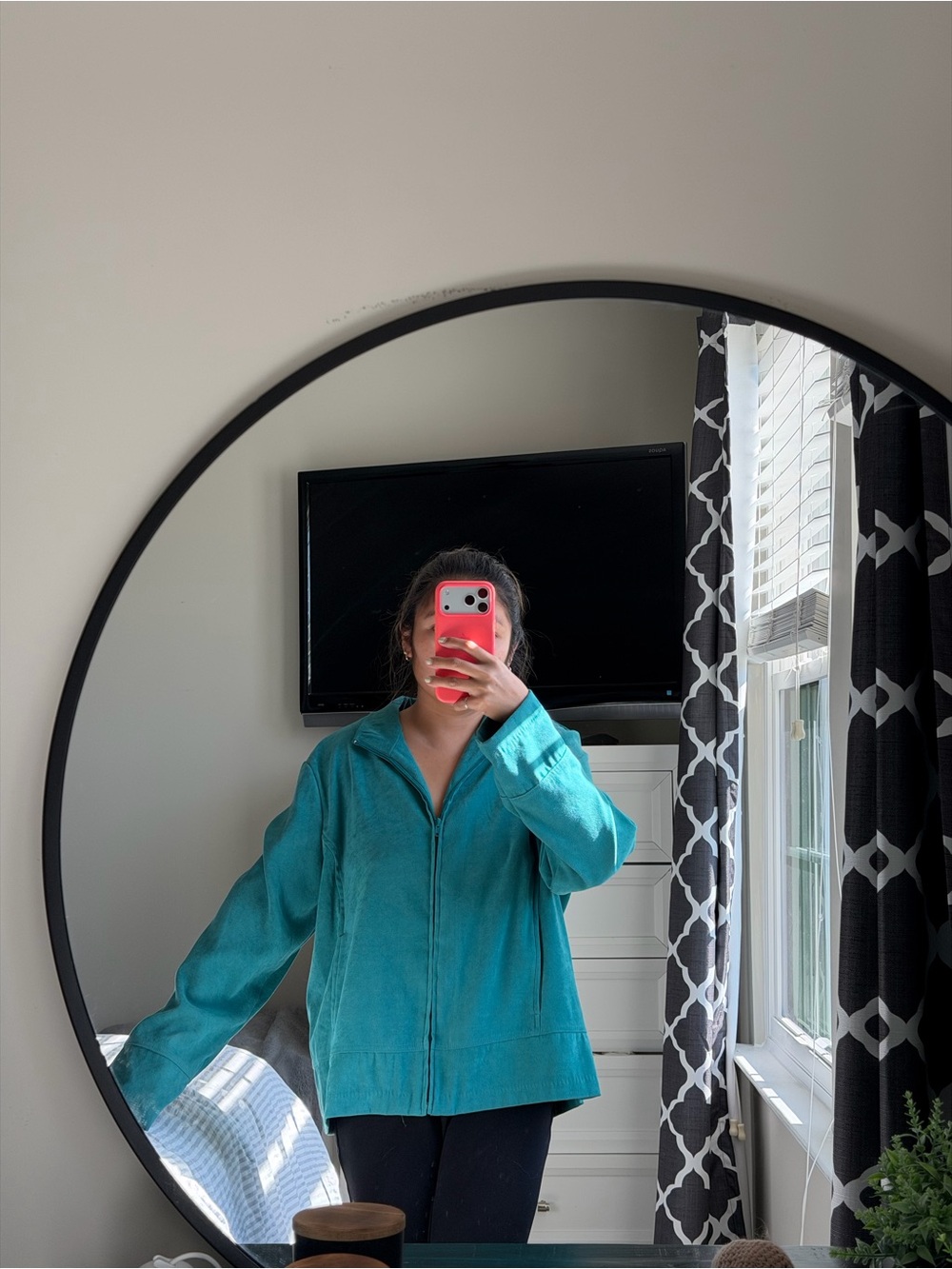 Teal faux suede jacket